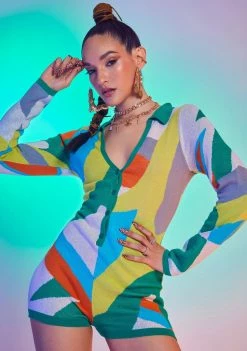 Jaded London Jumpsuits & Rompers Abstract Art Print Long Sleeve Romper