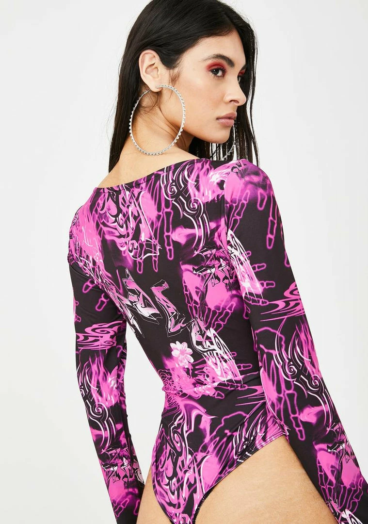 New π Jaded London Pink Skull Print Long Sleeve Bodysuit π 6 Jaded London Pink Skull Print Long Sleeve Bodysuit