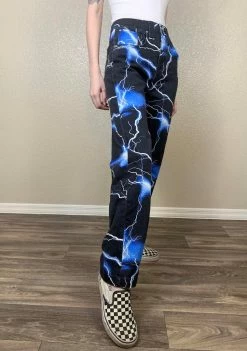 Jaded London Bottoms Lightning Bolt Print Jeans