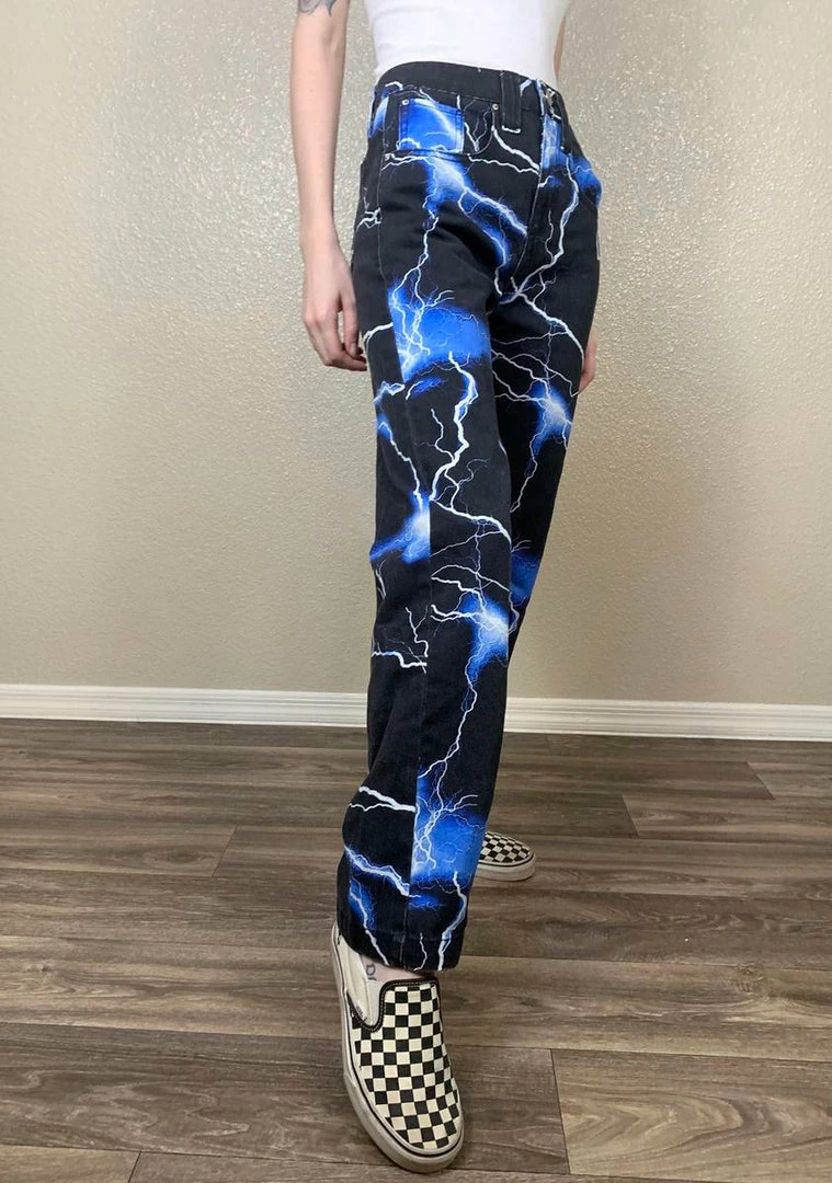 Deals 👏 Jaded London Bottoms Lightning Bolt Print 👖 Jeans 😉 4 Jaded London Bottoms Lightning Bolt Print Jeans