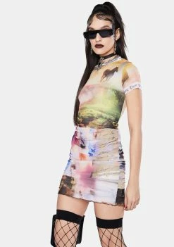 Jaded London Scenic Print Mesh Mini Dress