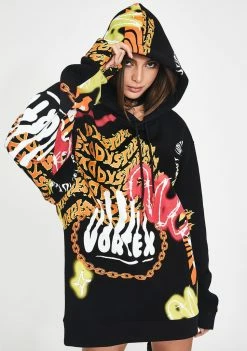 Jaded London Vortex Graffiti Print Oversized Hoodie Tops