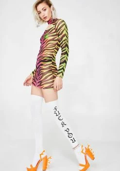 Jaded London Neon Zebra Mesh Cut Out Mini Dress