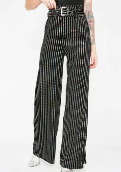 Jaded London Sequin Stripe Velvet Wide Leg Trousers