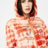 Jaded London Orange Tie Dye Velour Hoodie With Rainbow Rhinestones