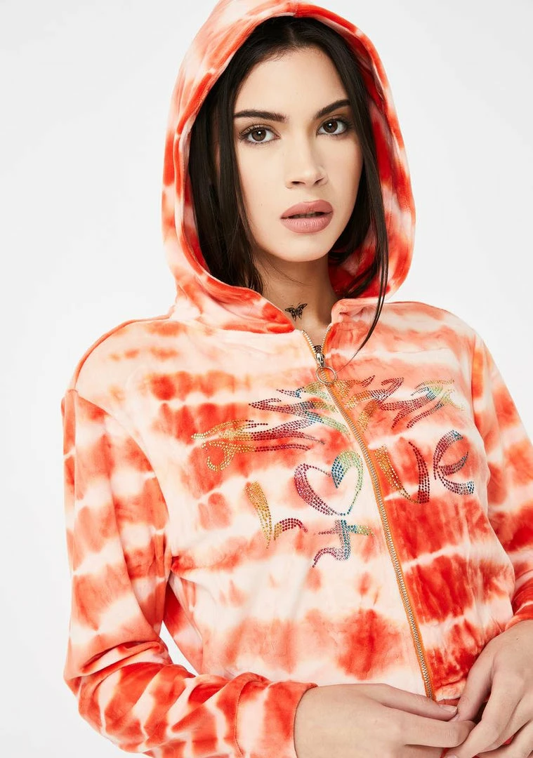 Budget ๐ฅฐ Jaded London Orange Tie Dye Velour Hoodie With Rainbow Rhinestones โ 3 Jaded London Orange Tie Dye Velour Hoodie With Rainbow Rhinestones