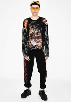 Jaded London Tops Anarchy Skull & Flame Long Sleeve Tee