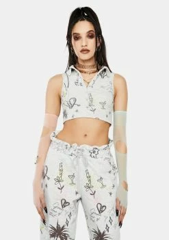 Jaded London Doodle Graffiti Rib Halter Top Tops