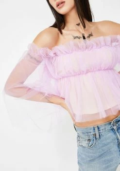 Jaded London Tops Long Sleeve Lilac Ruffle Mesh Top