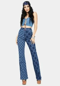 Jaded London Flower Print Retro Flare Jeans Bottoms