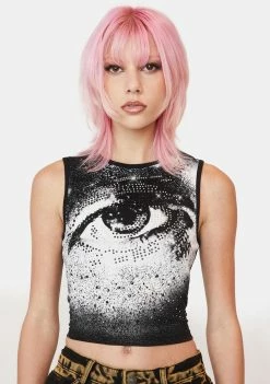 Jaded London Retina Diamante Crop Tank Tops