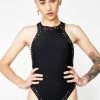 Jaded London Black Rhinestone Racer Neck Swimsuit