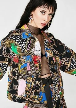 Jaded London Mixed Scarf Print Cropped Denim Jacket Outerwear