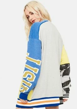 Jaded London Dresses Varsity Prints Cut & Sew Oversized Sweatshirt Dress