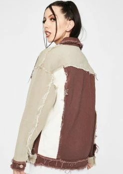 Jaded London Brown Patchwork Denim Jacket