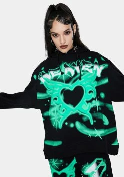 Jaded London Lime Butterfly Print Hoodie Tops