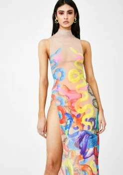 Jaded London Climbing Snakes High Neck Maxi Dress Dresses