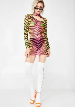Jaded London Neon Zebra Mesh Cut Out Mini Dress