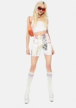 Jaded London Mix Varsity Print Cut & Sew Rib Biker Shorts Bottoms