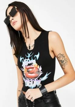 Jaded London Tops 80s Lips Print Crop Tank Top