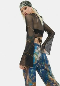 Jaded London Sheer Babylock Seam Wrap Top Tops