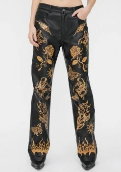 Jaded London Tan Tattoo Vegan Leather Boyfriend Fit Trousers