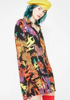 Jaded London Dragon Print Oversized Shirt