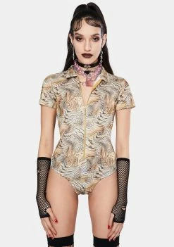 Jaded London Tiger Jacquard Cap Sleeve Bodysuit Tops