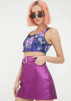 Jaded London Bottoms Pink Glitter Diamante Belted Mini Skirt
