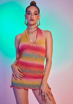 Jaded London Shop 4 Jaded London Multi Halter Rainbow Knit Mini Dress