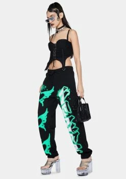 Jaded London Lime Butterfly Print Sweatpants Bottoms
