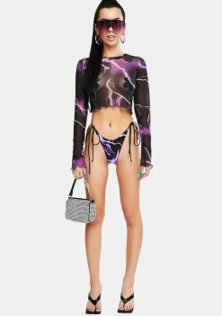 Jaded London Purple Lightning Print Triangle Bikini Bottoms