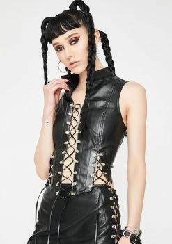 Jaded London Tops Black Vegan Leather Corset Top