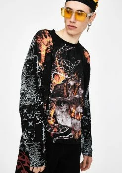 Jaded London Tops Anarchy Skull & Flame Long Sleeve Tee