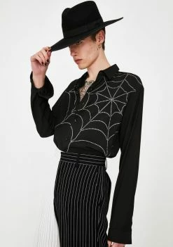Jaded London Diamante Spider Web Button Up Shirt