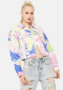 Jaded London Vintage Floral Print Cropped Denim Jacket Outerwear