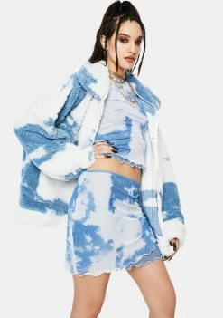 Jaded London Bottoms Cloud Print Layered Mesh Mini Skirt