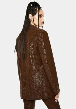 Jaded London Outerwear Brown Vegan Leather Suit Jacket