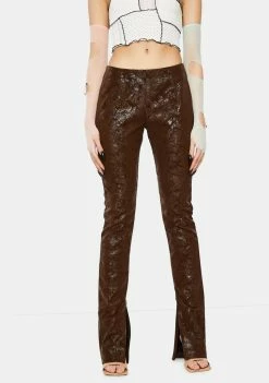 Jaded London Brown Vegan Leather Flared Leg Trousers Bottoms