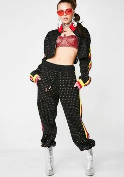Jaded London Bottoms Rainbow Diamante Joggers