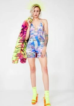 Jaded London Glitch Print Cycling Short Playsuit Jumpsuits & Rompers