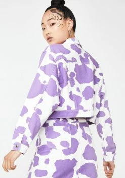 Jaded London Lilac Cow Print Denim Jacket