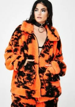Jaded London Orange Tie Dye Fleece Jacket