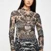 Jaded London Tattoo Print Mesh Top