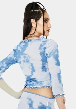 Jaded London Cloud Print Layered Mesh Crop Top Tops