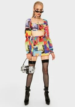 Jaded London Surf Poster Organza Skirt Bottoms