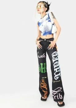 Jaded London Dotted Face Print 00's Vest Top Tops