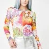 Jaded London Tops White Graffiti Print Mesh Top