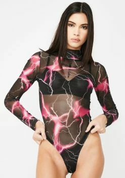 Jaded London Lightning Print Mesh Bodysuit Tops