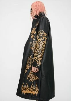 Jaded London Tan Tattoo Vegan Leather Midi Jacket